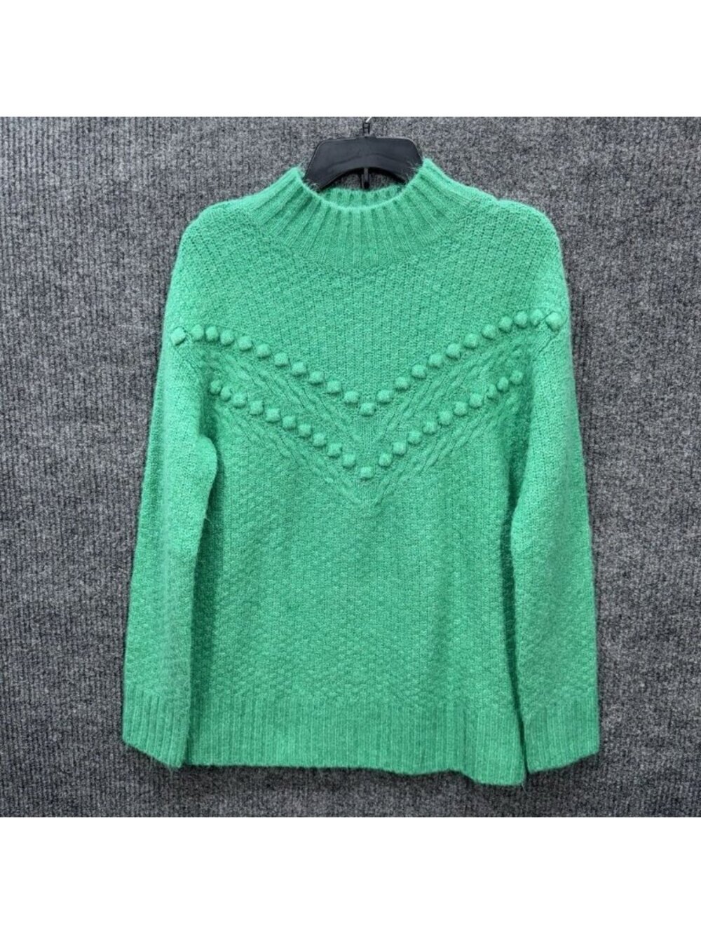 Talbots Chevron Knit Sweater Womens Small Green Mockneck Cozy Top Long Sleeve